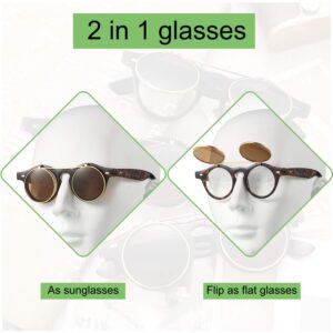 Frienda 3 Pairs Flip up Sunglasses for Men and Women Retro Round Goggles Steampunk Style for Christmas Birthday Party Gift