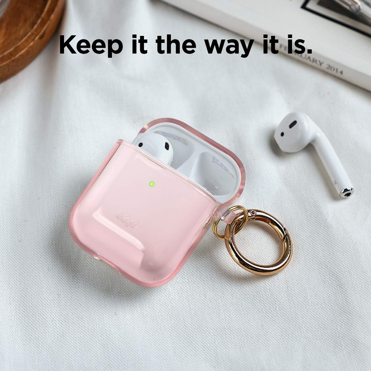 elago Clear Airpods Case with Keychain Designed for Apple Airpods 1 & 2 (Lovely Pink)