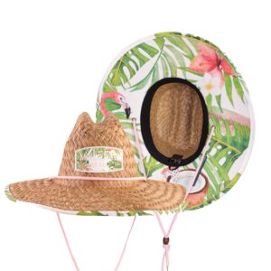 Woman's Sun Hat Straw Hat with Fabric Print Lifeguard Hat Great for Beach Ocean, Cruise, and Outdoor, Malabar Hat Co. (Flamingo Hat)