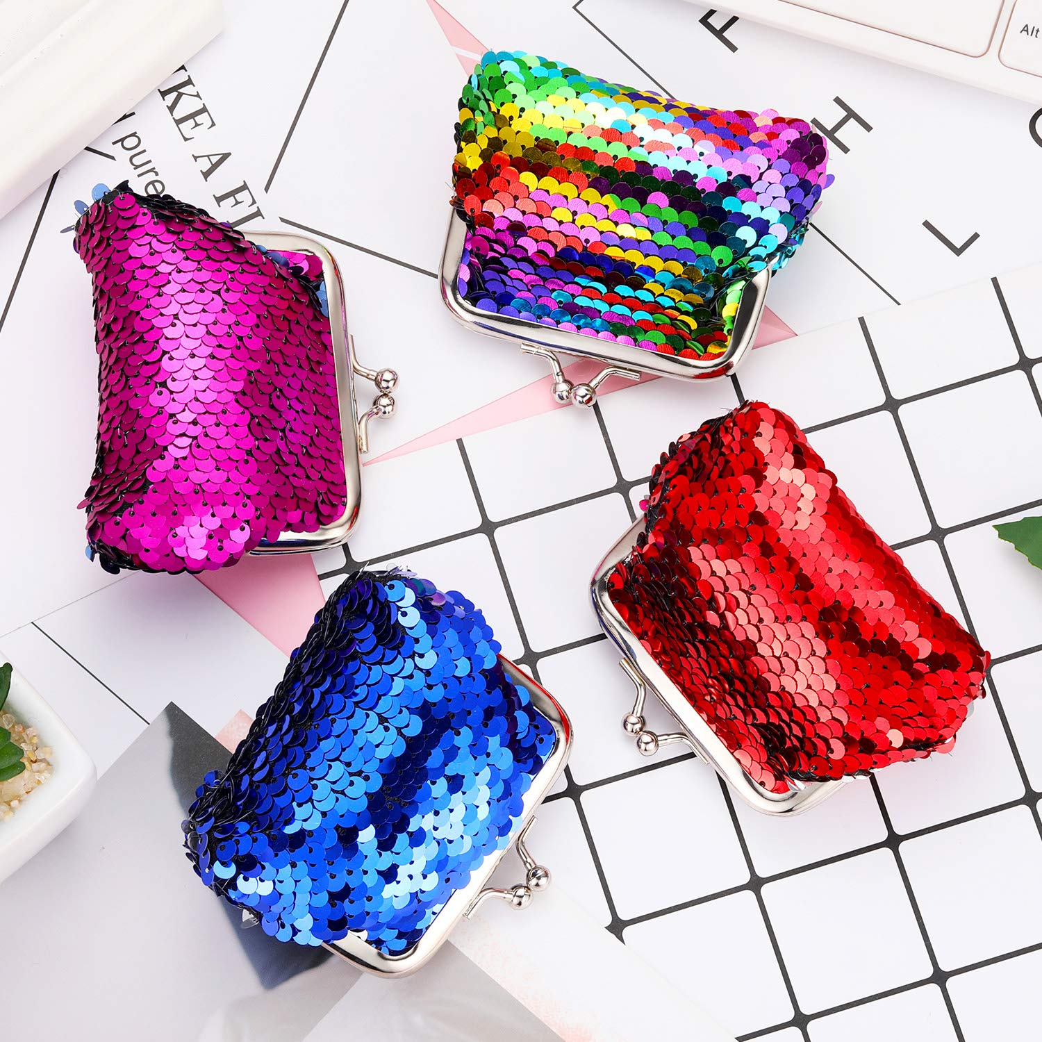 Boao 9 Pieces Sequin Coin Purses Reversible Sequins Mini Wallets Magic Flip Sequins Wallets Purses for Party Favors Gifts