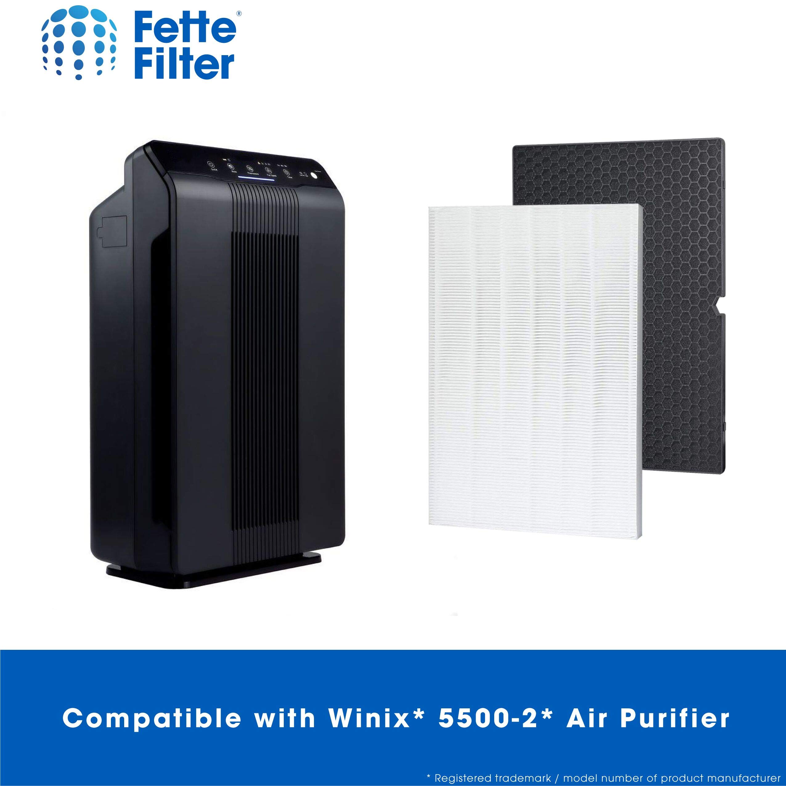 Fette Filter - Premium True HEPA Replacement Filter Compatible with Winix 116130 Filter H for Winix Air Purifier Model # 5500-2 & AM80 (1 HEPA Filter + 1 Carbon Filter)