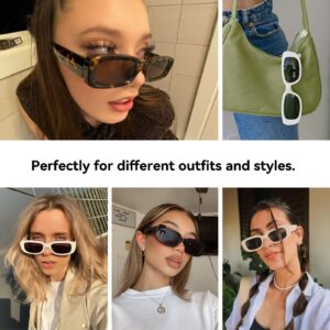 Dollger Rectangle Sunglasses for Women Trendy 90s Retro Sunglasses Square Frame Black sunglasses