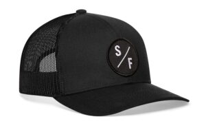 haka san francisco hat – s/f trucker hat for men & women, adjustable baseball cap, mesh snapback, outdoor golf hat - black