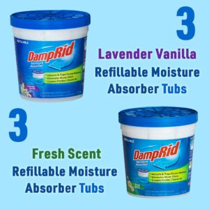 DampRid Refillable Absorber Variety Pack, 10.5 oz. Cups, 6 Pack, 3 Fresh Scent, 3 Lavender Vanilla, Traps Moisture for Fresher, Cleaner Air