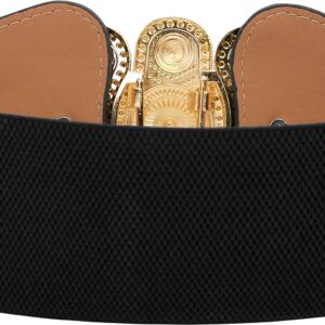 BlackButterfly Wide Elastic Stretch Vintage Antique Retro Buckle Belt (Black, US 14-16)