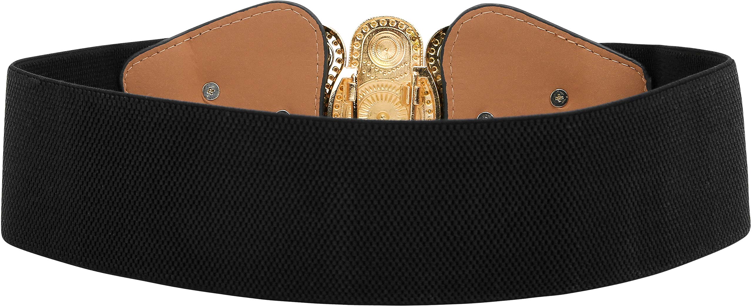 BlackButterfly Wide Elastic Stretch Vintage Antique Retro Buckle Belt (Black, US 14-16)