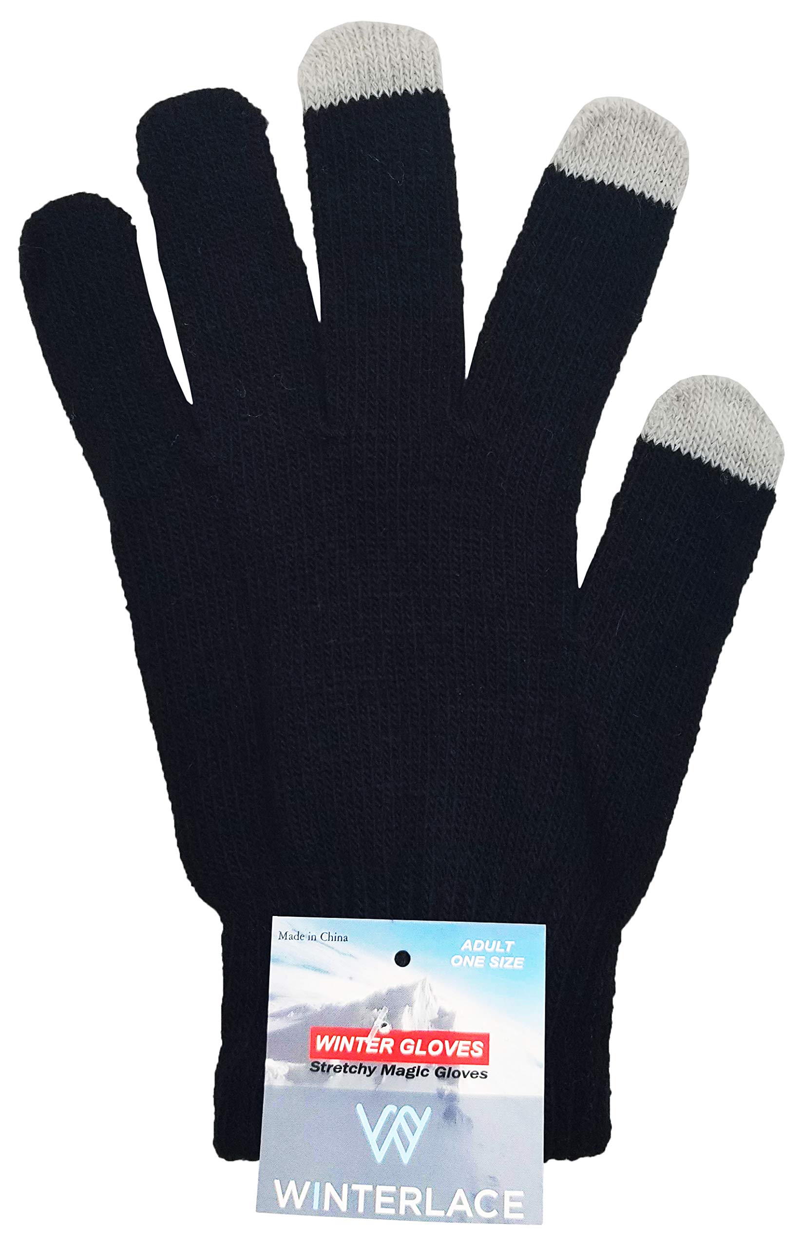 Winter Magic Gloves, 12 Pairs Stretchy Warm Knit Bulk Pack Mens Womens