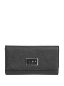 guess factory women's abree logo saffiano slim trifold wallet