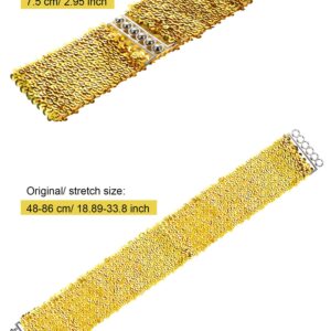 3 Pieces Sequin Belt for 70s 80s Costume Party, Disco Party Costume Wide Waist Elastic Cinch Belt Cheerleader Stretchy Belt for Women Girl Metal Buckle Glitter (Gold Silver Black)