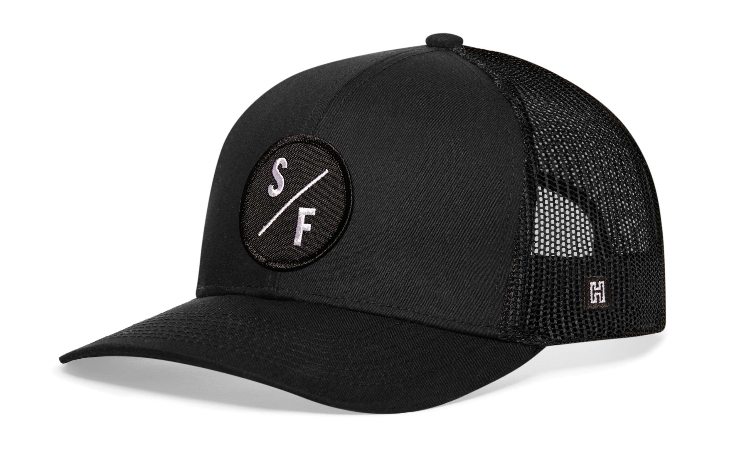 HAKA San Francisco Hat – S/F Trucker Hat for Men & Women, Adjustable Baseball Cap, Mesh Snapback, Outdoor Golf Hat - Black