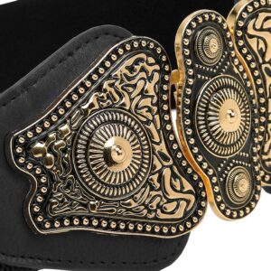 BlackButterfly Wide Elastic Stretch Vintage Antique Retro Buckle Belt (Black, US 14-16)