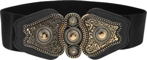 blackbutterfly wide elastic stretch vintage antique retro buckle belt (black, us 14-16)