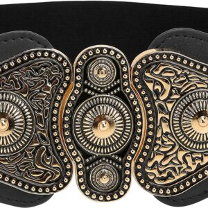 BlackButterfly Wide Elastic Stretch Vintage Antique Retro Buckle Belt (Black, US 14-16)