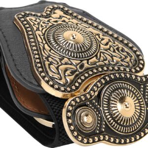 BlackButterfly Wide Elastic Stretch Vintage Antique Retro Buckle Belt (Black, US 14-16)