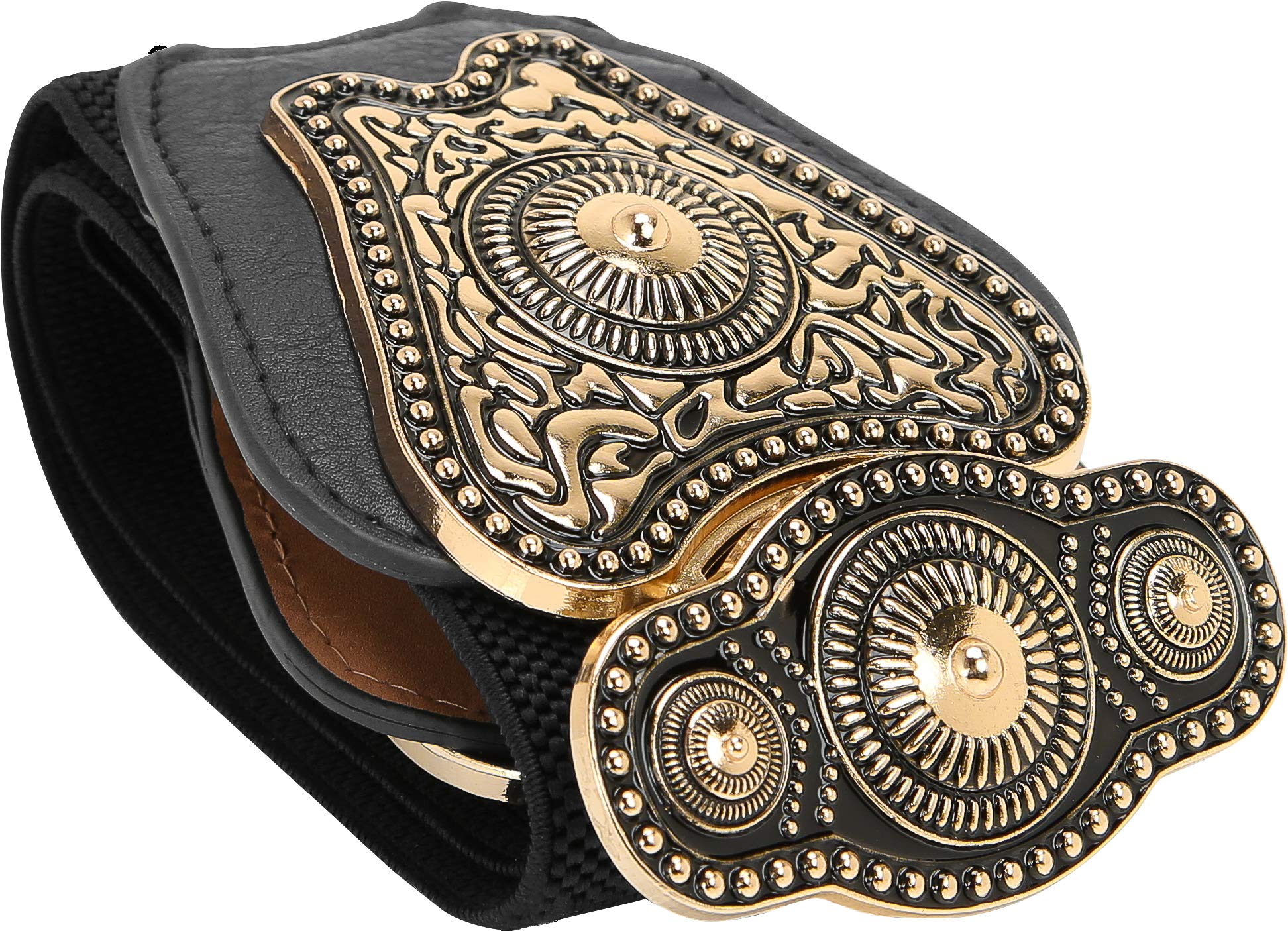 BlackButterfly Wide Elastic Stretch Vintage Antique Retro Buckle Belt (Black, US 14-16)