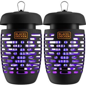 black+decker bug zapper electric lantern with insect tray, cleaning brush, light bulb & waterproof design for indoor & outdoor flies, gnats & mosquitoes up to 625 square feet- 2 pack