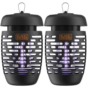 BLACK+DECKER Bug Zapper Electric Lantern with Insect Tray, Cleaning Brush, Light Bulb & Waterproof Design for Indoor & Outdoor Flies, Gnats & Mosquitoes Up to 625 Square Feet- 2 Pack