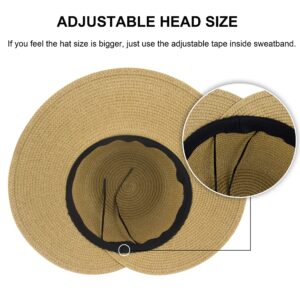 Womens Sun Straw Hat Wide Brim UV Protection Summer Hat Foldable Roll up Floppy Beach Hats with Bowknot Brown