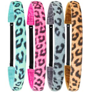 FROG SAC 4 Cheetah Headbands for Girls, Reversible Nonslip Velvet Leopard Print Headband Pack, Elastic Leopard Headbands for Women, Cute Animal Print Hair Accessories for Teens