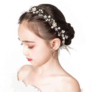 PRDGIRL 𝗪𝗲𝗱𝗱𝗶𝗻𝗴 𝗛𝗮𝗶𝗿 𝗔𝗰𝗰𝗲𝘀𝘀𝗼𝗿𝗶𝗲𝘀 𝗳𝗼𝗿 𝗞𝗶𝗱𝘀, Princess Headpiece White Flower Headband Pearl Hair Dress for Girl and Flower Girls Cute Bridal Wedding Hair Band