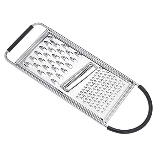 Amazon Basics Rectangular Stainless Steel Flat Cheese Grater with Non-Slip Handle and Base, Black (Previously AmazonCommercial brand)