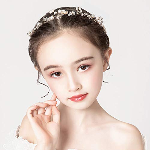 PRDGIRL 𝗪𝗲𝗱𝗱𝗶𝗻𝗴 𝗛𝗮𝗶𝗿 𝗔𝗰𝗰𝗲𝘀𝘀𝗼𝗿𝗶𝗲𝘀 𝗳𝗼𝗿 𝗞𝗶𝗱𝘀, Princess Headpiece White Flower Headband Pearl Hair Dress for Girl and Flower Girls Cute Bridal Wedding Hair Band