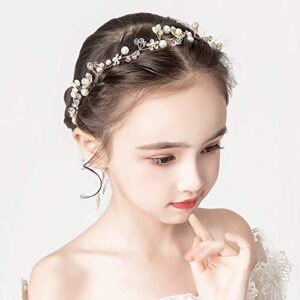 PRDGIRL 𝗪𝗲𝗱𝗱𝗶𝗻𝗴 𝗛𝗮𝗶𝗿 𝗔𝗰𝗰𝗲𝘀𝘀𝗼𝗿𝗶𝗲𝘀 𝗳𝗼𝗿 𝗞𝗶𝗱𝘀, Princess Headpiece White Flower Headband Pearl Hair Dress for Girl and Flower Girls Cute Bridal Wedding Hair Band