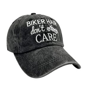 Waldeal Biker Hair Don't Care Hat for Women, Denim Washed Adjustable Baseball Cap, Black