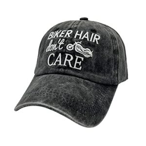 Waldeal Biker Hair Don't Care Hat for Women, Denim Washed Adjustable Baseball Cap, Black