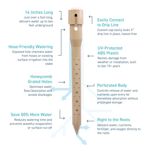 24-inch DEEP DRIP Tree Watering Stake (3 Pack) (Tan) | UV-Protected ABS Plastic Deep Root Irrigation Spike for Trees, Fruit Trees, Flowering Trees, Nut Trees