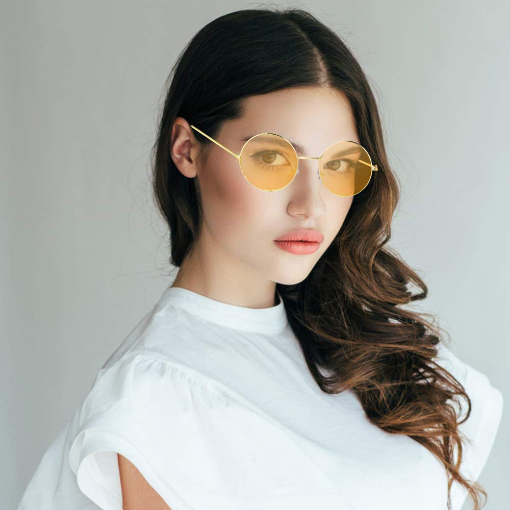 ONESING 8 Pairs Round Hippie Sunglasses Circle Sunglasses for Women John 60 's Style Circle Colored Glasses Disco Party