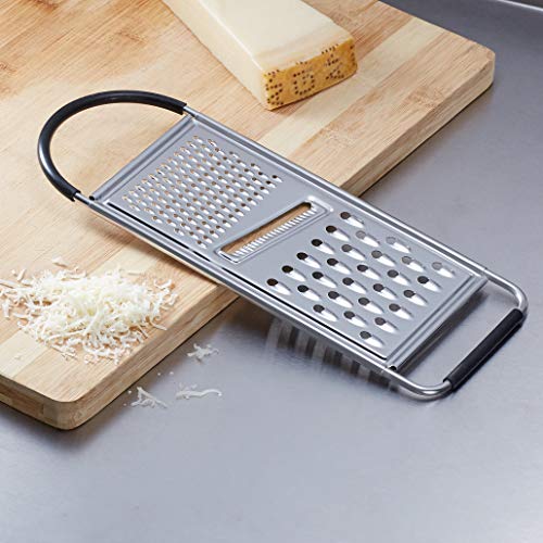 Amazon Basics Rectangular Stainless Steel Flat Cheese Grater with Non-Slip Handle and Base, Black (Previously AmazonCommercial brand)