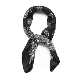 JERLA Women's Men's Small Square satin 100% Real Mulberry Silk Scarfs paisley Hair head face scarf 21" x 21" (Paisley black)