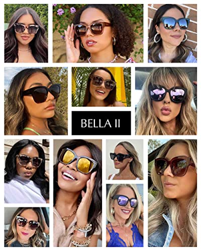 DIFF Bella II Oversized Square Sunglasses for Women UV400 Protection, Cream Tortoise + Grey Gradient