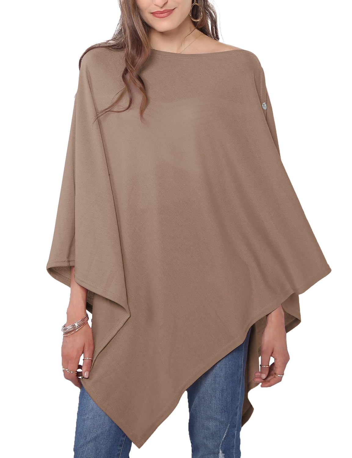 MissShorthair Women's Lightweight Knitted Scarf Poncho Sweater Cape Shawl Versatile Spring Summer Ponchos Wraps Khaki