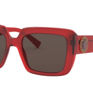 Versace Woman Sunglasses Transparent Red Frame, Dark Brown Lenses, 54MM