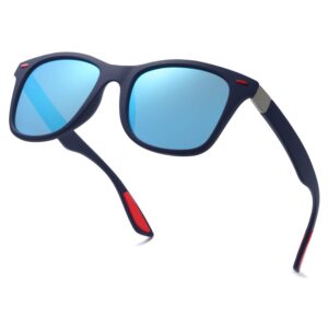 SOJOS Polarized Sports TR90 Sunglasses for Running Cycling Fishing Golf Driving SJ2101 with Matte Blue Frame/Blue Mirrored Lens