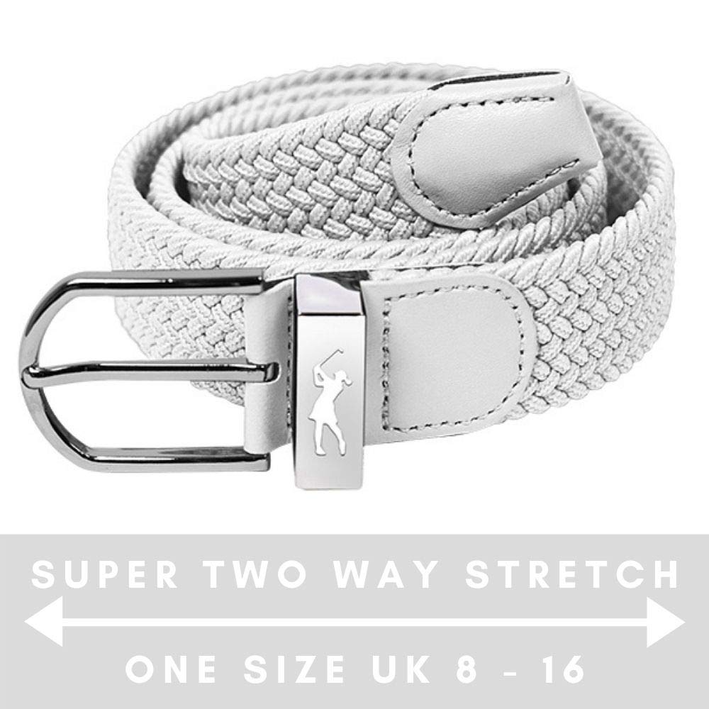 Surprizeshop Super Stretch Woven Webbing Belt | Womens Golf Belt | ONE SIZE FITS MOST | Reinforced PU Tip (White)