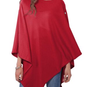 MissShorthair Women's Lightweight Knitted Scarf Poncho Sweater Cape Shawl Versatile Fall Winter Ponchos Wraps Red