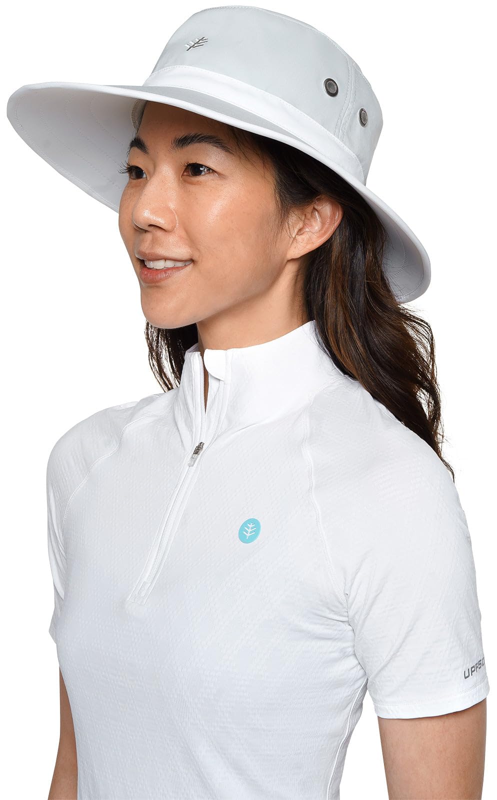 Coolibar UPF 50+ Men's Women's Matchplay Golf Hat - Sun Protective (Large/X-Large- Silver/White)