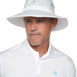 Coolibar UPF 50+ Men's Women's Matchplay Golf Hat - Sun Protective (Large/X-Large- Silver/White)