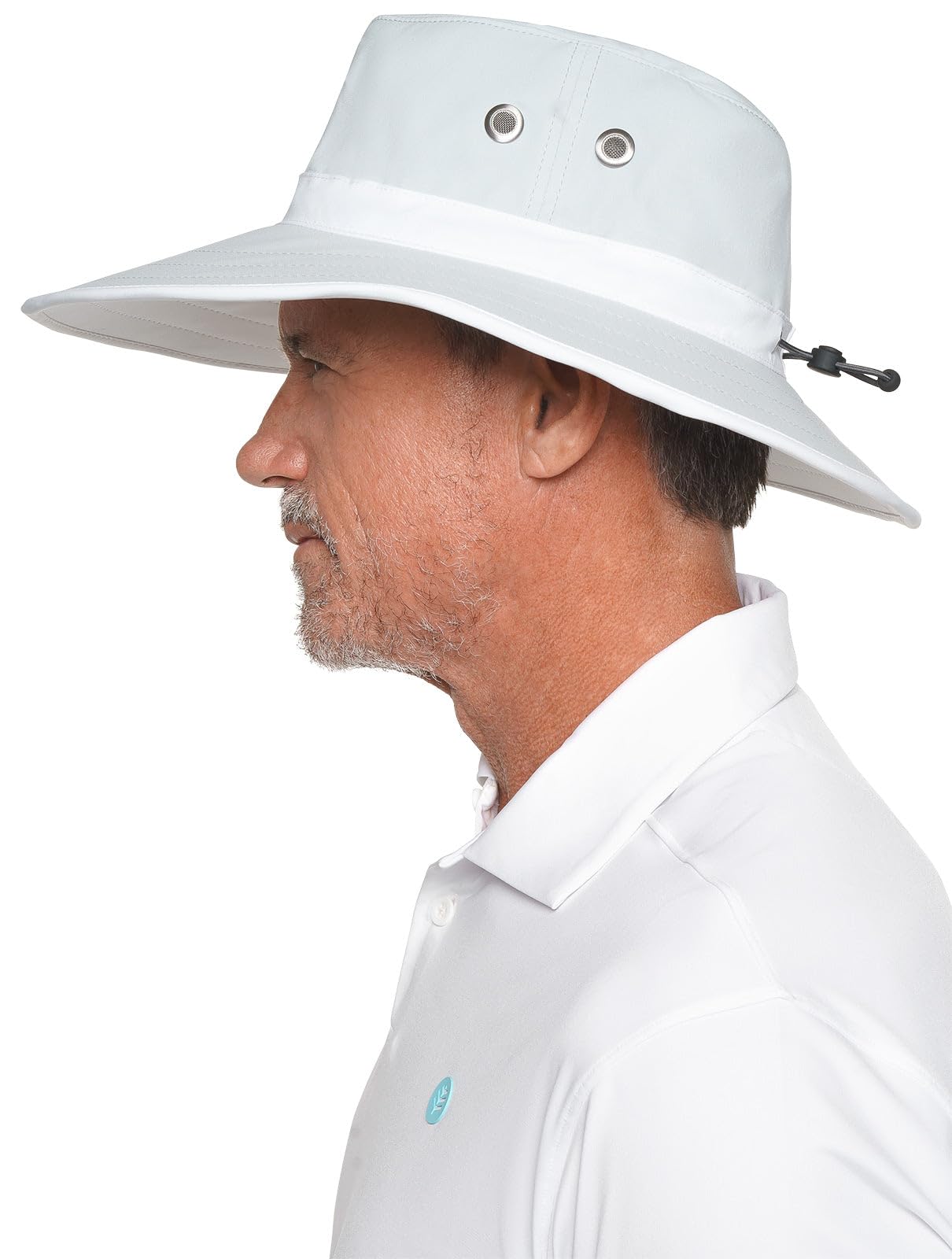 Coolibar UPF 50+ Men's Women's Matchplay Golf Hat - Sun Protective (Large/X-Large- Silver/White)