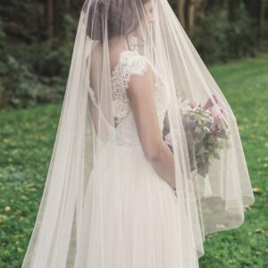 Whisttle 1 Tier Bridal Wedding Veil 118" Long 118" Width Cathedral Length Bride Tulle Hair Accessoies with Comb and Cute Edge (Ivory)