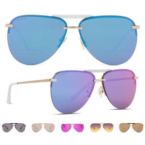 DIFF Tahoe Oversized Aviator Sunglasses for Women UV400 Protection, Gold + Purple Mirror