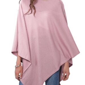 MissShorthair Women's Lightweight Knitted Scarf Poncho Sweater Cape Shawl Versatile Spring Summer Ponchos Wraps Pink