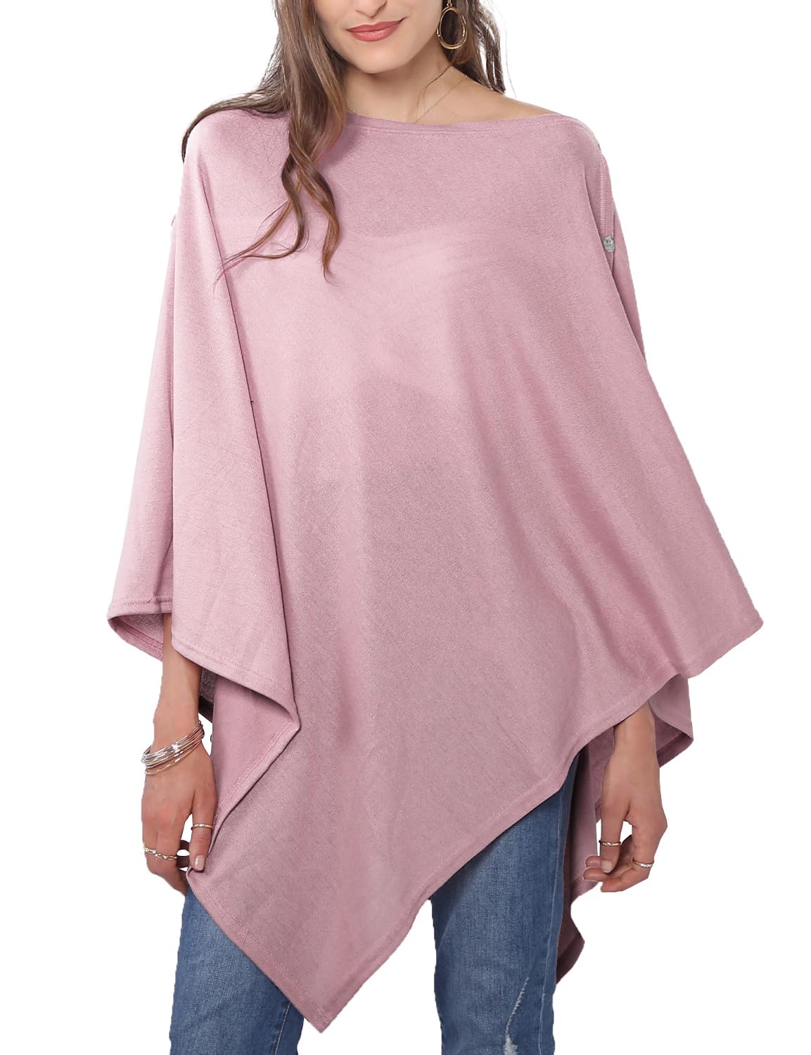 MissShorthair Women's Lightweight Knitted Scarf Poncho Sweater Cape Shawl Versatile Spring Summer Ponchos Wraps Pink