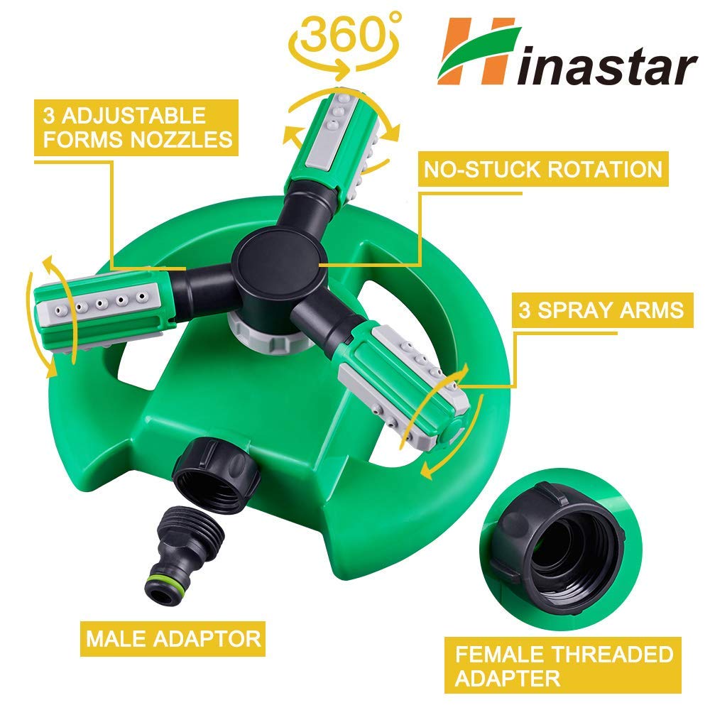 Hinastar Lawn Sprinkler, Automatic Garden Water Sprinkler, Upgrade 360 Degree Rotation Irrigation System, Large Area Coverage, Sprinkler for Yard, Lawn, Kids and Garden-1Pack（Light Green）