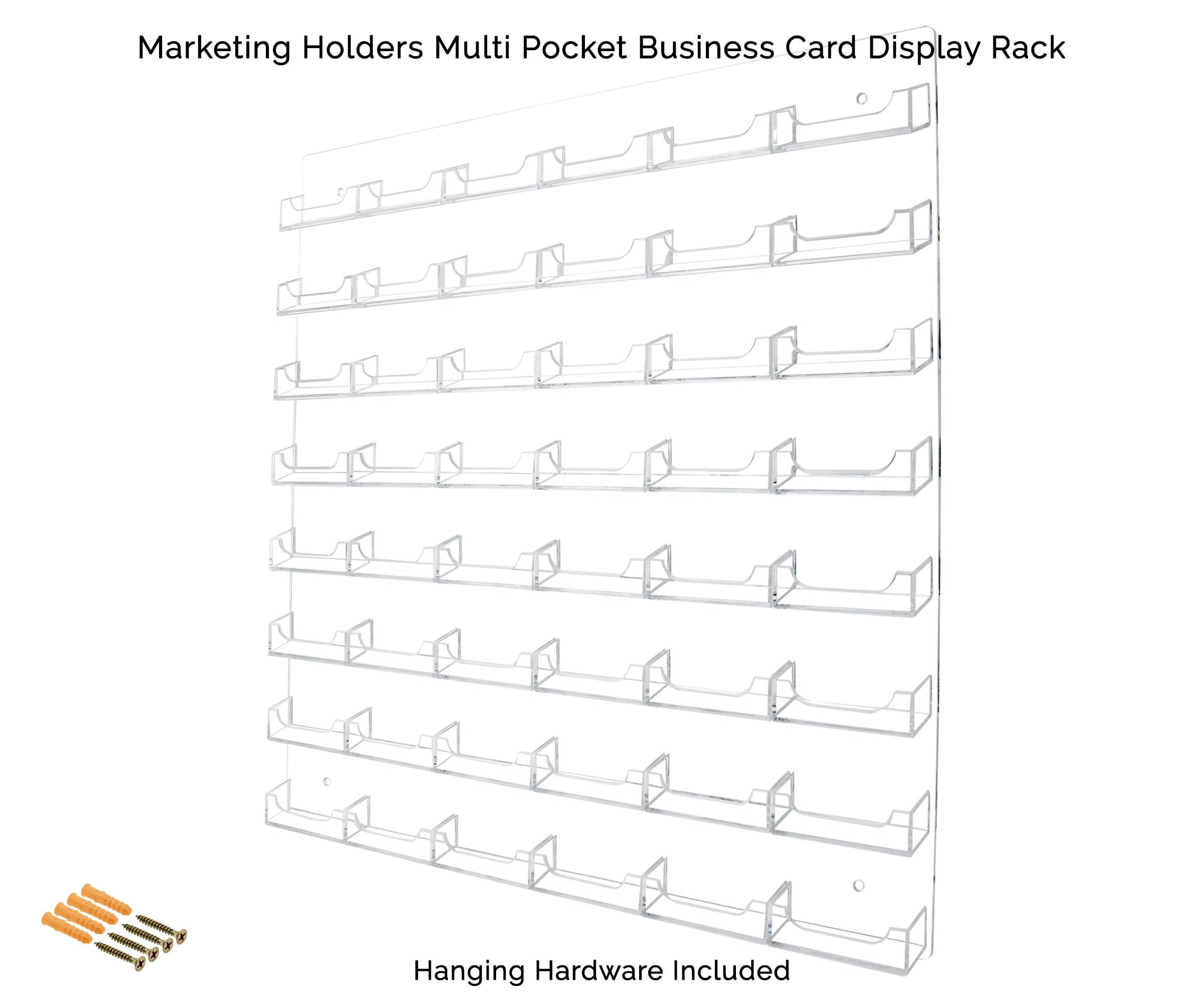 Wall Business Card Holder with Hanging Hardware for 3.5" x 2" Contact or Appointment Cards Trade Show Expos Real Estate Retail Stores 48 Pocket Clear Acrylic One Piece by Marketing