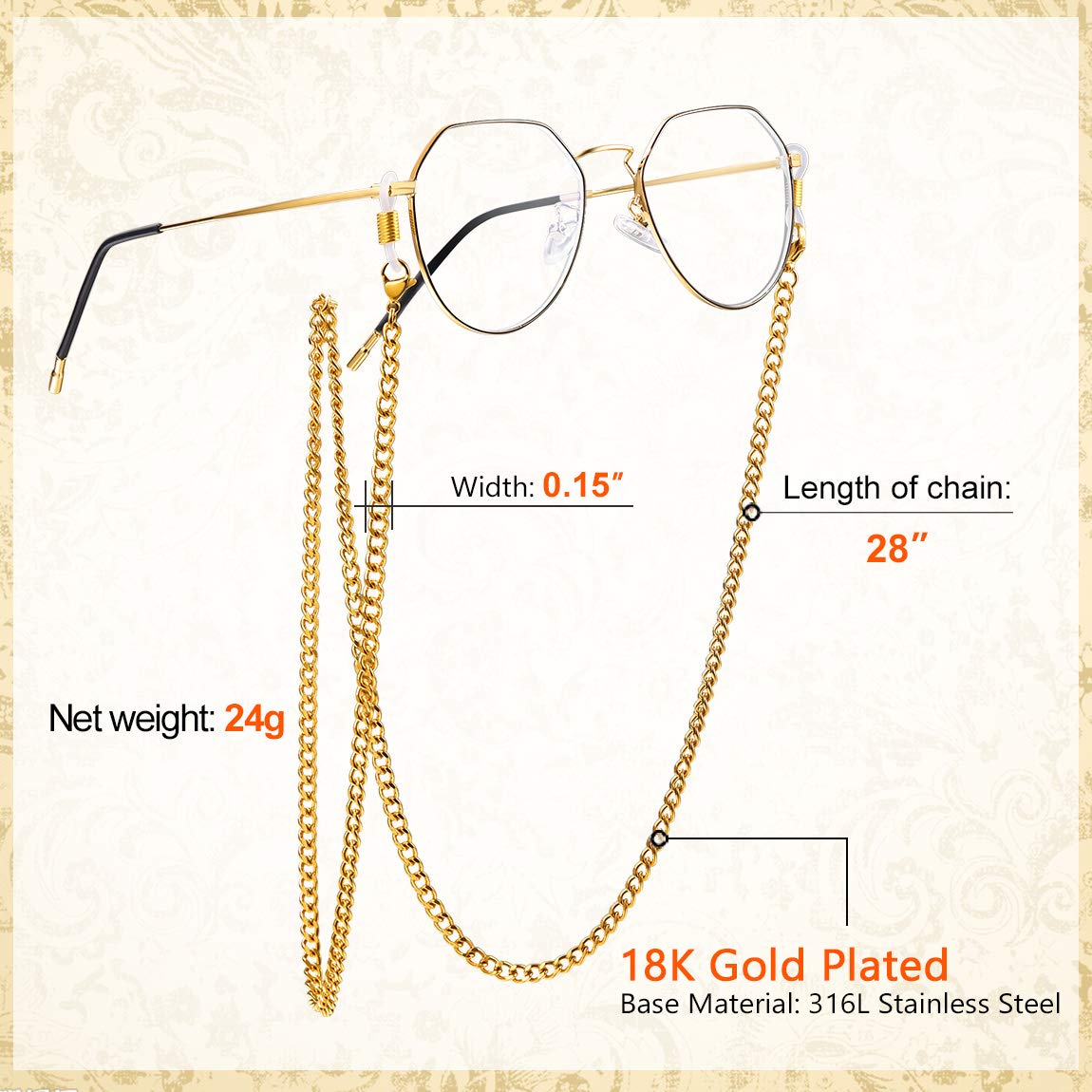 Eyeglasses Chains for Men Gold Plated Sunglasses Chain Women