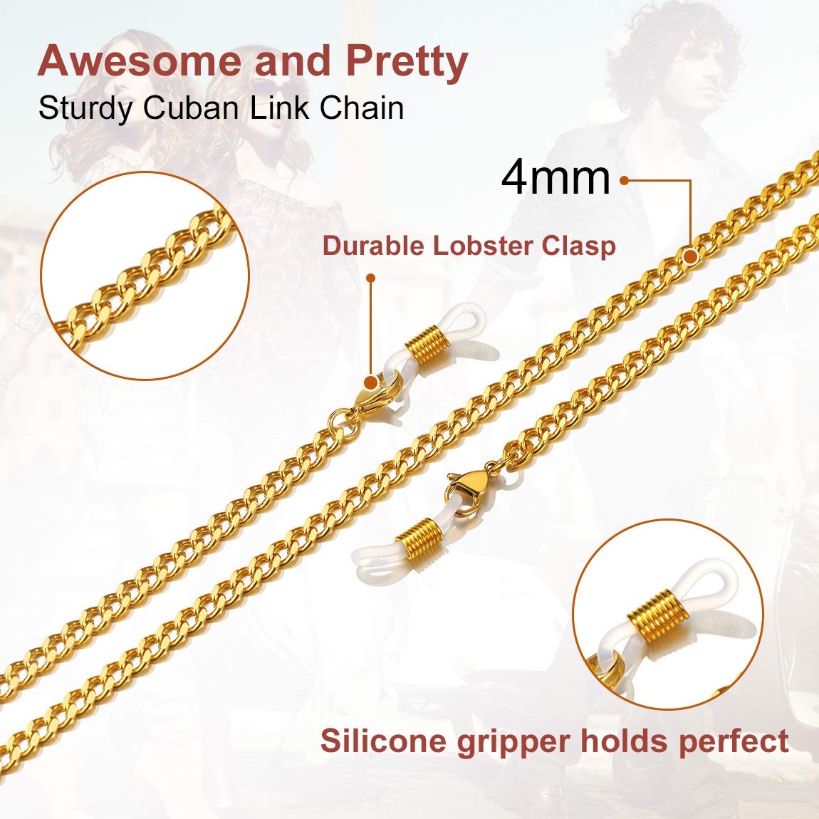 Eyeglasses Chains for Men Gold Plated Sunglasses Chain Women